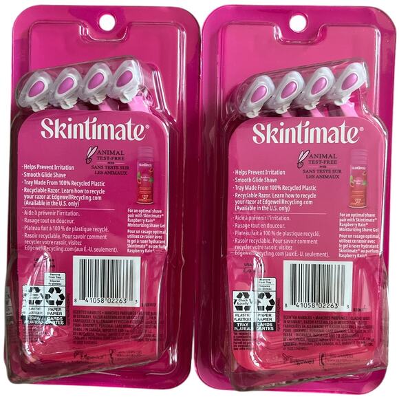 Lot 2 Skintimate Raspberry Rain 4-Blade Disposable Razors, 4 CT - Picture 3 of 4